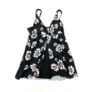 Womens One Piece Swimsuit Black White Pink Accent Size 12 NWT